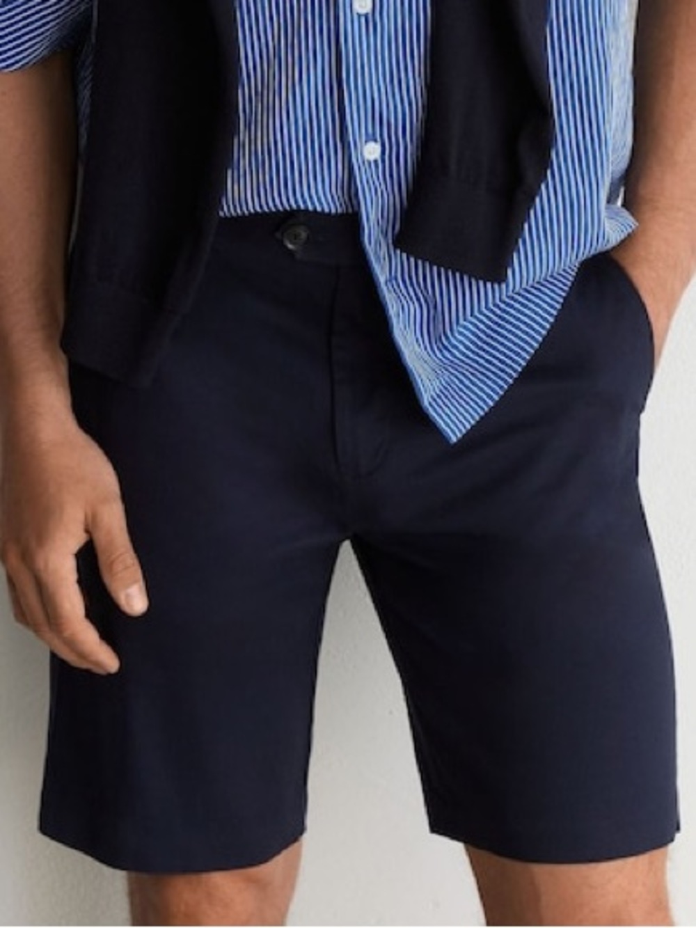 $140 Reiss Wicket Cotton Stretch Shorts Navy Blue - Size 34